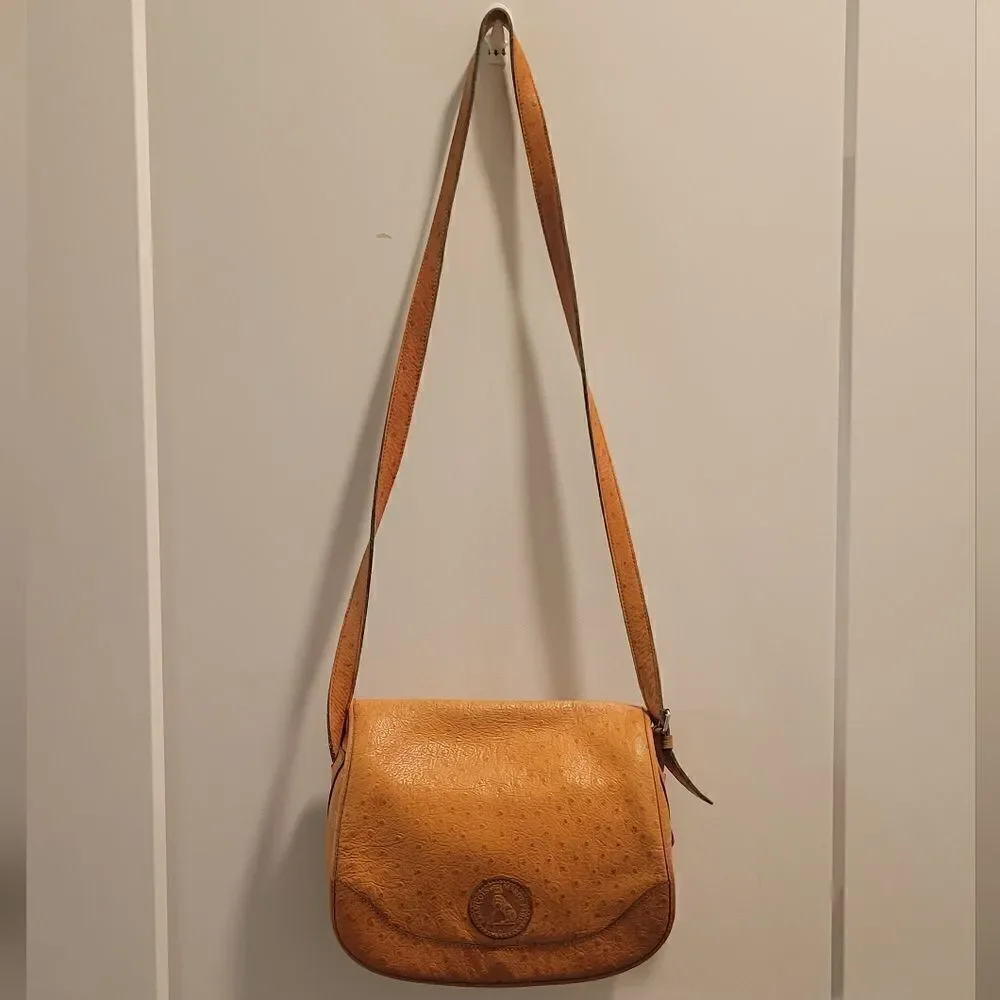 Francois Marot Paris Ostrich Leather Classic Flap Bag crossbody Vintage